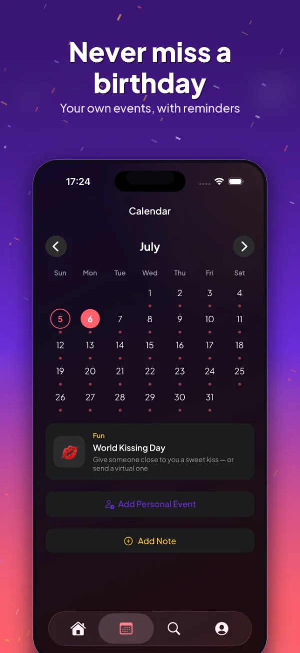 Fun Calendar month view with personal events and reminders