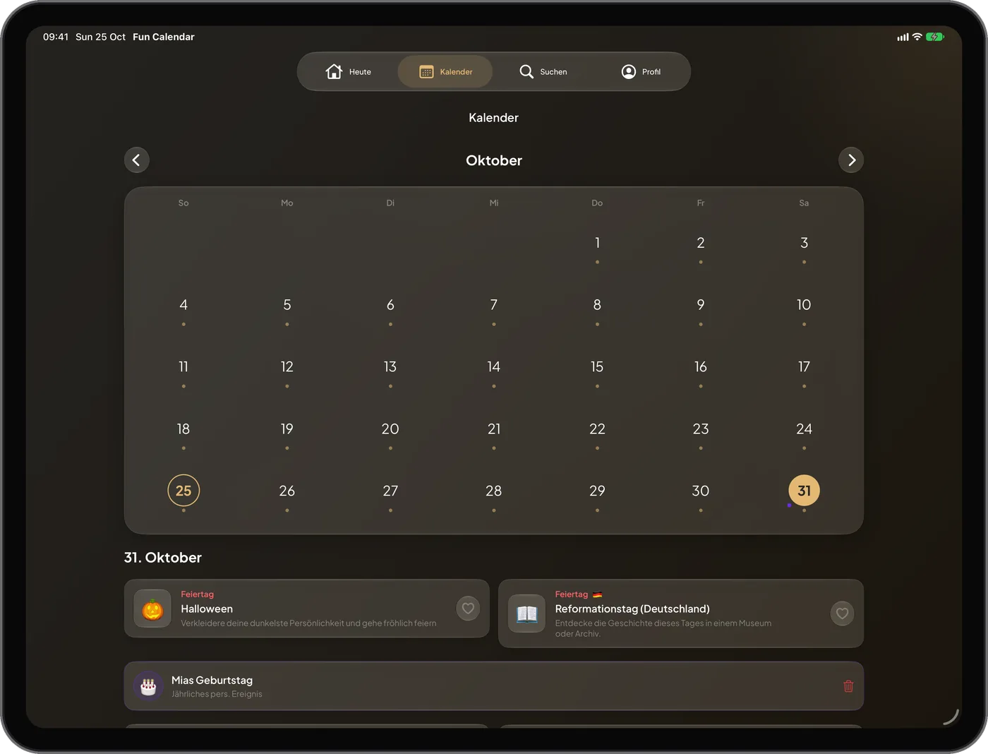 Oktober im iPad-Kalender: Halloween, Reformationstag und Mias Geburtstag am 31. Oktober