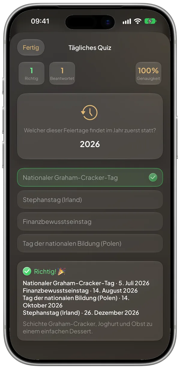 Eine richtig beantwortete Quizfrage mit kurzer Erklärung